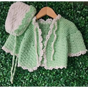 Vintage Handmade Cardigan and Bonnet